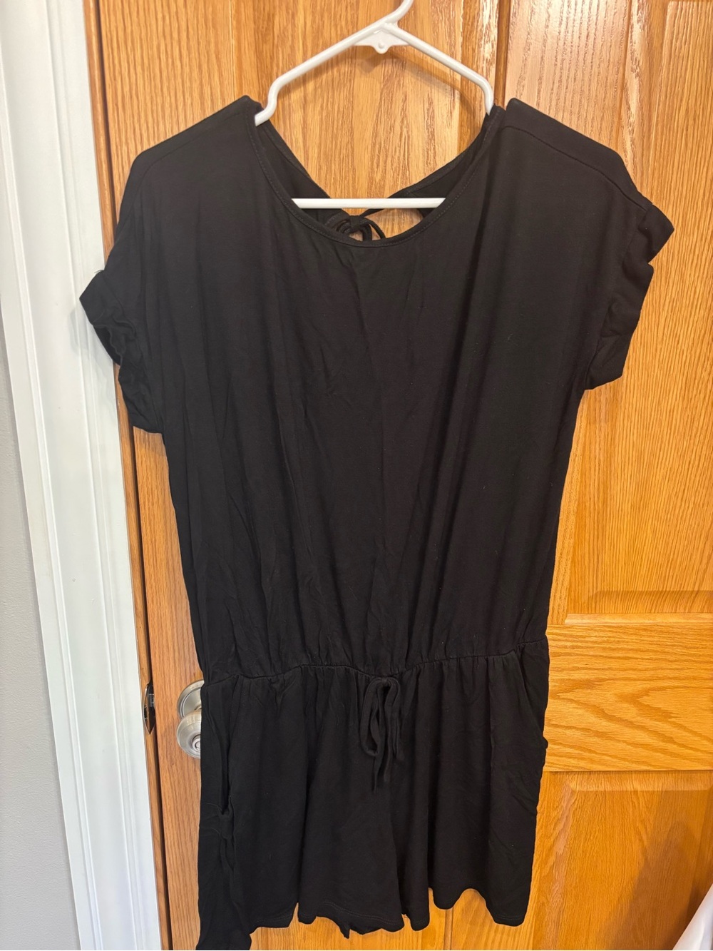 Black Women’s Short Sleeve Drawstring Romper